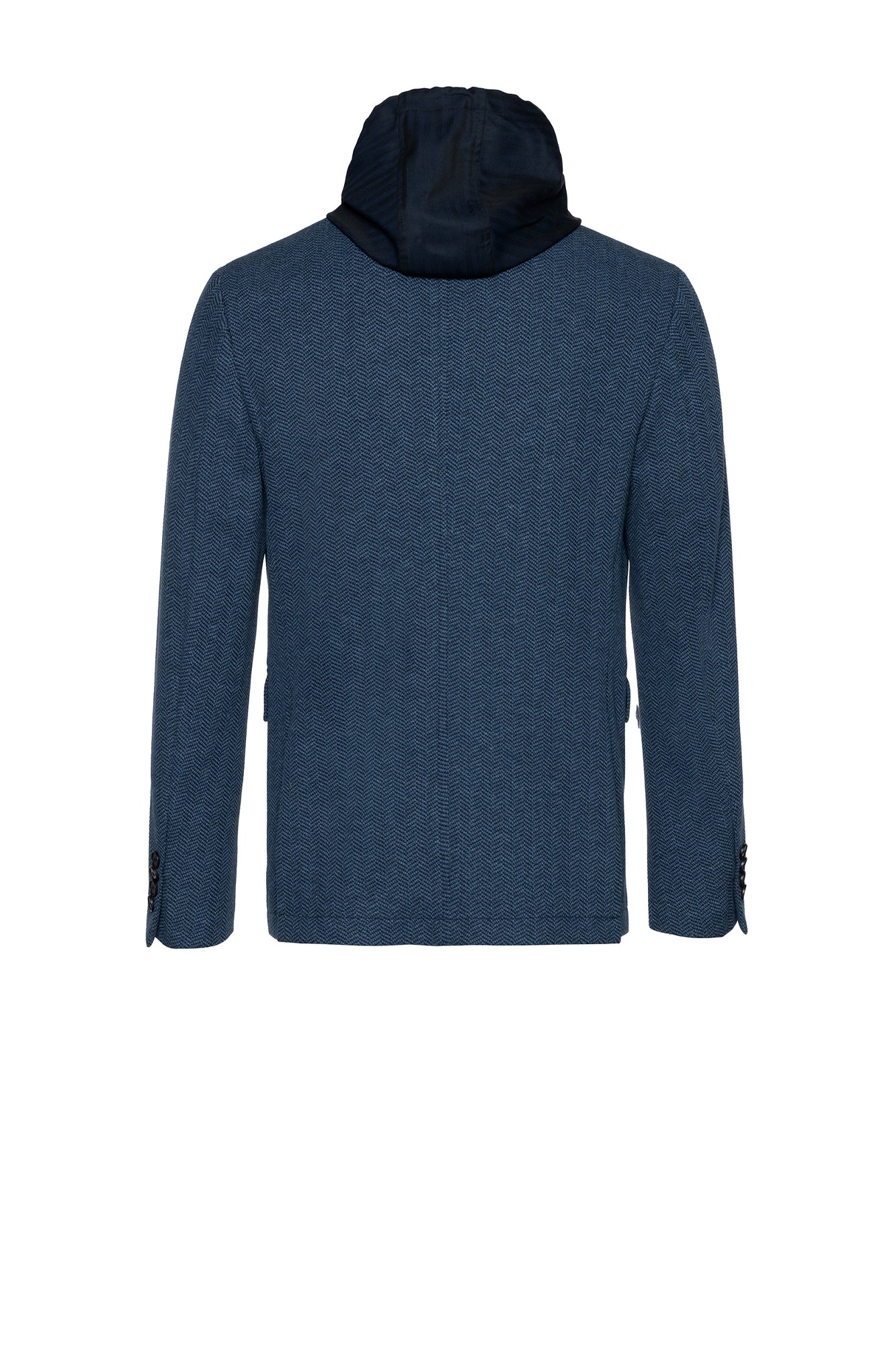 Brandon Blue Herringbone Hooded Sports Jacket - Image 3